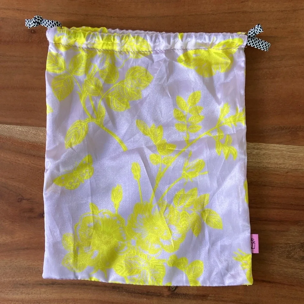 Lavender and yellow satin drawstring bag for travel or gift wrap